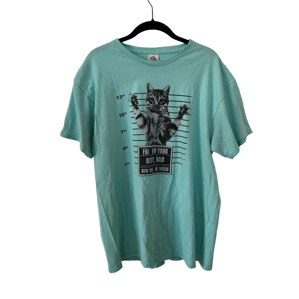 Cat Graphic T-Shirt Short Sleeve Bad Kitty Mug Shot Crew Neck Size Large